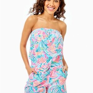 Lilly Pulitzer Jace Tropical Punch Strapless Stretch Terry Short Romper